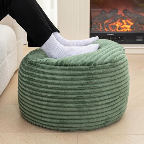 PRICES MAY VARY. 【Extremely Comforatable Pouf Ottoman Cover】This pouf ottoman cover adopts plush fiber with thick backing,fluffy and durable, holds its shape perfectly,gives a softest feeling for your feet with our fluffy ottoman foot rest. 【Pouf with Filler】Stuffed pouf ottoman ships to you with PP Cotton Pouf Filler. You don't have to think about what to stuff with, also save your money on stuffing. Just put the PP cotton Pouf Filler into the cover. This pouf filling comes in an inner liner, s Fluffy Ottoman, Green Bean Bag Chair, Ottoman Poof, Ottoman Round, Green Ottoman, Pouf Footstool, Cushion Storage, Stool Ottoman, Stool Cushion