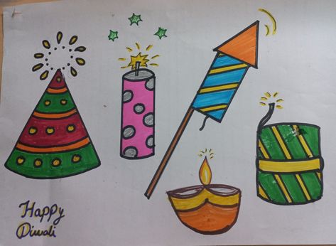 Easy Diwali drawing for kids Diwali Drawing Painting Ideas Easy Kids, Diwali Easy Drawing For Kids, Easy Diwali Drawing, Diwali Drawing Ideas For Kids, Diwali Easy Drawing, Diwali Drawing For Kids Easy, Diwali Drawing For Kids, Register Decoration, Diwali For Kids