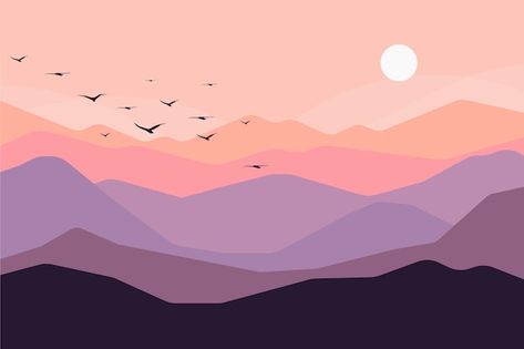 Croquis, Landscape Flat Design, Vector Background Landscape, Mountain Sunset Illustration, Mountain Vector Art, Mountains Illustration Art, Vector Illustration Background, Flat Design Illustration Landscape, Nature Illustration Landscapes