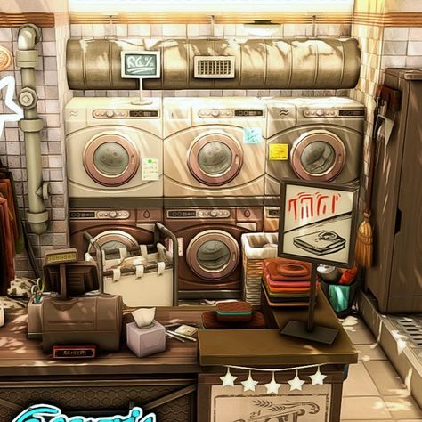 Small Laundry Shop 🧺👕 I created a small laundry shop featuring a washer and dryer, cash register, folding clothes nook, and hanging clothes ready to be picked up! This is my entry for #ishellzachallenge hosted by the talented @ihanzayt 🌺 Not playtested and built with noCC. I hope you like how this room turned out! Download: No CC | Playtested | Fully-Furnished 🆔 Gallery ID: simsletoe Pack Used: EP: High School Years, City Living, Get to Work. GP: Parenthood. SP: Laundry Day. Kits: Riviera... Sims 4 Laundry Room, Outer Ideas, Greenhouse Living, The Sims 4 Lots, Sims Freeplay Houses, Sims 4 Challenges, Sims 4 House Plans, Laundry Shop, Sims Ideas