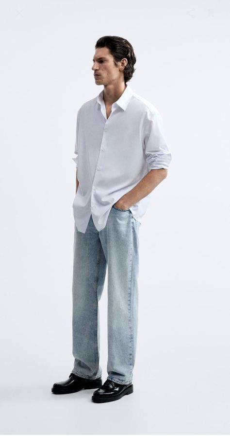 Shirt And Jeans Outfit For Men, White Shirt Blue Jeans Men, Outfit For Men Aesthetic, Blue Jeans White Shirt Outfit, Men Jeans Style, Purple Black Party, White Shirt Outfit For Men, Long Sleeves Outfit Men, Outfits With Black Jeans