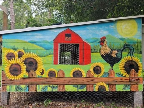 Chicken Coop Mural Ideas, Themed Chicken Coop, Chicken Coop Mural, Happy Chickens, Backyard Farm, Backyard Farming, Chicken Coops, Chicken Coop, Art Project