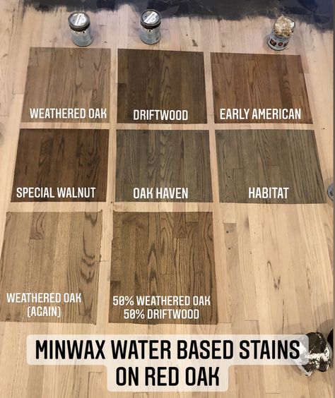 Minwax stains on red oak Oak Hardwood Floors Colors Wood Stain, Real Oak Wood Floors, Best Floor Stain Colors, Medium Stain Wood Floors, Original Wood Floors Refinish, Stained Floors Wood, Minwax Water Based Stain Colors, Wood Floor Colors 2024, Hardwood Floors Stain Colors