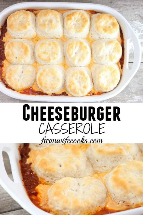 This Cheeseburger Casserole with biscuits is an easy main dish recipe that everyone will love! Casserole With Biscuits, Comfort Meals, Hamburger Casseroles Recipes, Beef Dinners, Night Recipes, Easy Main Dishes, Hamburger Casserole, Cheeseburger Casserole, Cheese Burger