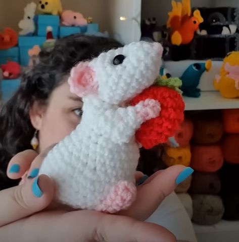 Free Rat Crochet Pattern, Rat Amigurumi Free Pattern, Rat Crochet Pattern Free, Rat Crochet Pattern, Rat Amigurumi, Rat Crochet, Amigurumi Strawberry, Crochet Rat, Crochet Sea Creatures