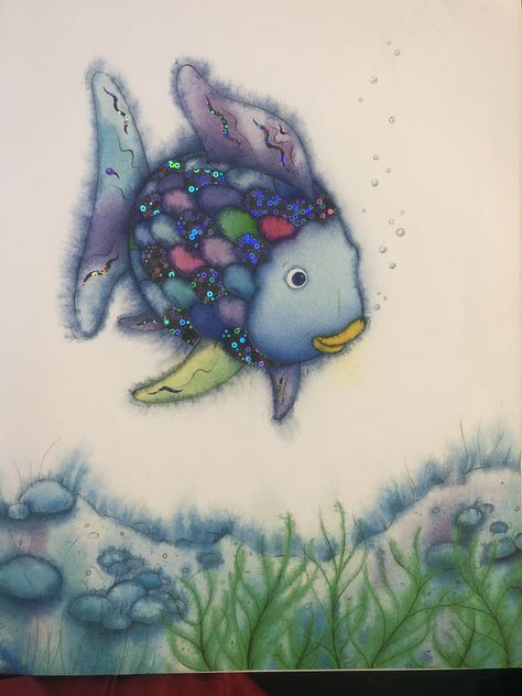 Rainbow Fish Illustration, The Rainbow Fish Tattoo, Rainbow Fish Nursery, Rainbow Fish Drawing, Rainbow Fish Tattoo, Rainbow Fish Art, Shiny Fish, Fishing Nursery Theme, Rainbow Fish Book