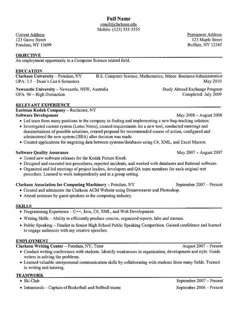 Resume Templates Computer Science ,  #computer #resume #ResumeTemplates #science #templates Masters Application, Bartender Resume, Clarkson University, Cv Example, Professional Resume Examples, College Resume, Free Resume Examples, Engineer Resume, Engineering Resume