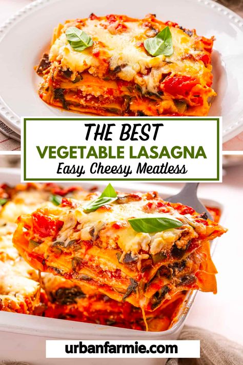 This vegetable lasagna is a delicious and easy vegetarian main dish that is perfect for any occasion. This classic comfort food is packed with fresh vegetables, creamy cheese, and a flavorful tomato sauce, making it a hearty and savory dish and a great way to get your daily dose of vegetables! Use fresh vegetables that's available to you and you can make this lasagna recipe all year round! Best Veggie Lasagna Recipe, Lasagna Without Meat, Veggie Lasagne Recipes, Veg Lasagne Recipe, Best Vegetable Lasagna Recipe, Vegetable Lasagne Recipes, Veggie Lasagna Recipe Easy, Vegetarian Entrees Main Dishes, Vegetarian Dinner Recipes For Family