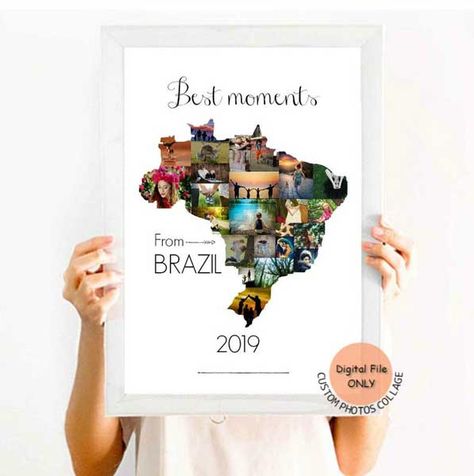 Brazil Collage, Travel Photo Collage, Map Photo, Gifts For Travelers, Travel Wall Decor, Photo Collage Gift, Personalized Artwork, Travel Wall Art, Travel Photo