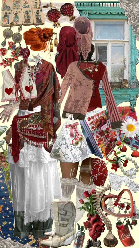 #style #fashion #outfit #outfitinspo #antique #diy #cottagecore #pomegranate #strawberry #hippie #spring #aesthetic #red #layering #layers #shuffles Pomegranate Outfit, Antique Diy, Aesthetic Red, Spring Aesthetic, Fruits And Veggies, Fashion Outfit, Cottage Core, Pomegranate, Style Fashion