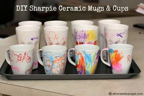 Birthday Party Craft Ideas, Party Craft Ideas, Oil Based Sharpie, Diy Sharpie Mug, Sharpie Paint Pens, Sharpie Mug, Diy Sharpie, Mug Crafts, Diy Mugs