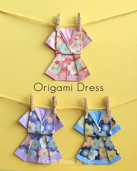 Origami Dress Tutorial, Hankie Dresses, Origami Clothing, Origami Clothes, Paper Folding Ideas, How To Origami, Origami Dresses, Origami Star Box, Beautiful Origami