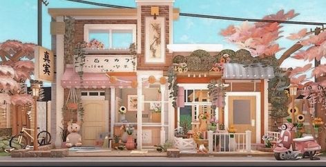 ellierxsesa on insta ! Cafe And House Bloxburg, Cottagecore Mansion Bloxburg, Bloxburg House Aesthetic Exterior, Bloxburg House Structure, Bloxburg House Ideas Exterior Boho, Cute Bloxburg Town Ideas, Bloxburg Aesthetic Houses Exterior, Cute Bloxburg Builds, Aesthetic Bloxburg Town