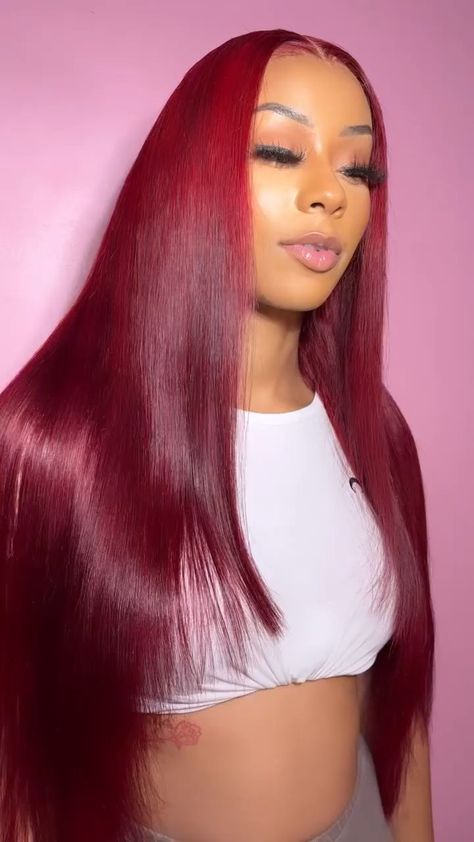 Short, Chic, and Stunning: Hairstyles to Inspire Your Makeover Frontal Wig Hairstyles, Straight Wigs, Long Red Hair, Red Wigs, Burgundy Hair, Dope Hairstyles, Front Lace Wigs Human Hair, Long Red, Baddie Hairstyles