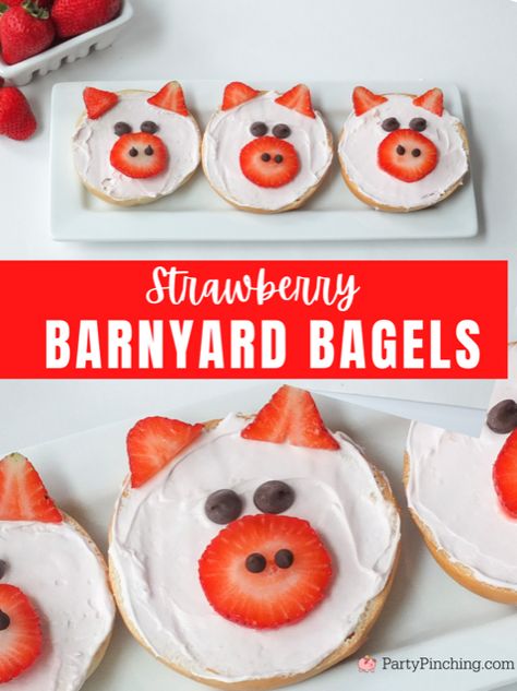 Preschool Food Crafts To Eat, Fun Snack Ideas For Preschoolers, Fun Bagel Ideas, Preschool Snack Ideas Healthy, Farm Themed Breakfast Food, Farm Breakfast Ideas, Preschool Food Activities Easy Recipes, Preschool Breakfast Ideas Daycares, Animal Breakfast For Kids