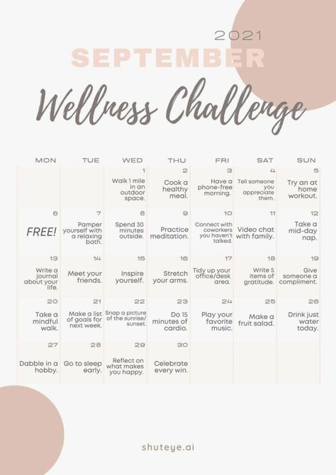 30 Day Wellness Challenge Calendar Ideas | Free & Effective! - ShutEye September Fitness Challenge, Health Calendar, Challenge Calendar, Tenk Positivt, Free Printable Calendars, Fall Fitness, Fall Family Fun, September Challenge, Wellness Challenge