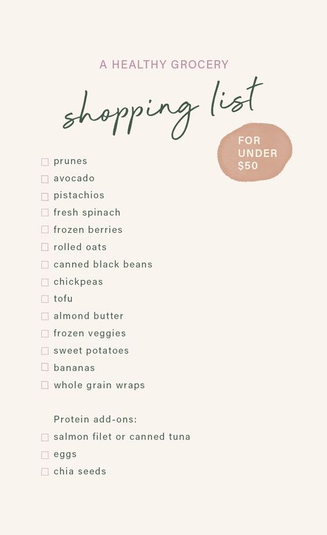 The $50, dietitian-approved grocery list that opens the door for so. many. healthy meals Grocery List Ideas, Healthy Shopping List Grocery, Grocery List On A Budget, Oatmeal Bars Healthy, Oatmeal Bars Recipes, Vegan Grocery List, Tuna And Egg, Superfood Recipes, Most Nutritious Foods