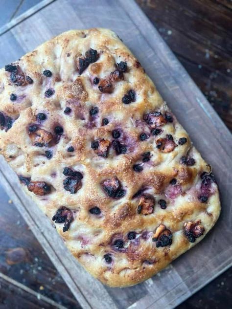 Blueberry Lemon Goat Cheese Focaccia - Acts Of Sourdough Lemon Goat Cheese, Cheese Focaccia, Sourdough Blueberry, Blueberry Goat Cheese, Healthy Liver Diet, Sourdough Focaccia, Cheese Log, Lemon Blueberry Muffins, Lemon Muffins