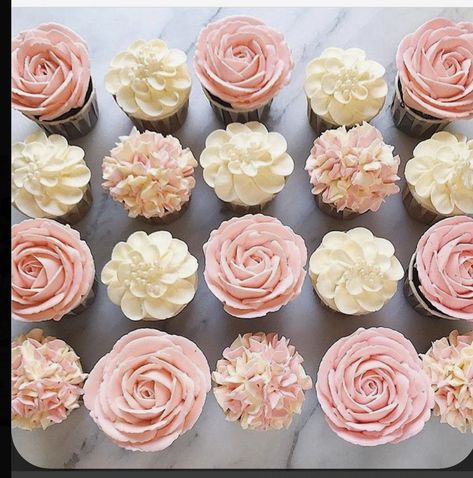 Mini Cupcakes With Flowers, Bridal Shower Flower Cupcakes, Floral Themed Cupcakes, Mini Cupcakes Decorating Wedding, Floral Cupcake Ideas Easy, Wildflower Themed Cupcakes, Buttercream Floral Cupcakes, Wedding Cupcakes Flowers, Bridal Shower Mini Cupcakes