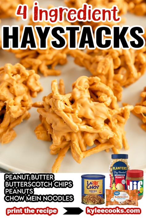 Whip up these crunchy, sweet Haystack Cookies with just 4 ingredients! No baking, no fuss, and ready in minutes! 🍫🥜 Peanut Butter Haystacks Recipe, Butterscotch Haystacks, Comfort Food Appetizers, Haystacks Recipe, Haystack Cookies, Awesome Cookies, Baked Breads, Holiday Desserts Table, Thumbprint Cookies Recipe