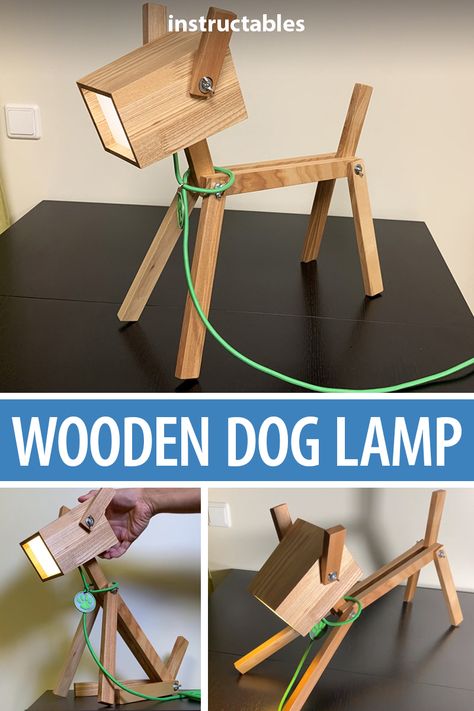 This adorable wooden LED lamp is shaped like a dog and can be moved to look like it is standing, sitting, or crouching to play. The cord wraps around around it to look like a collar and leash!  #Instructables #workshop #woodshop #woodworking #carpentry #woodart #lighting #LED Dog Lamp, Outdoor Lighting Design, Diy Outdoor Lighting, Wooden Dog, Diy Art Projects, Wood Ideas, Woodworking Carpentry, Outdoor Light Fixtures, Outdoor Lights