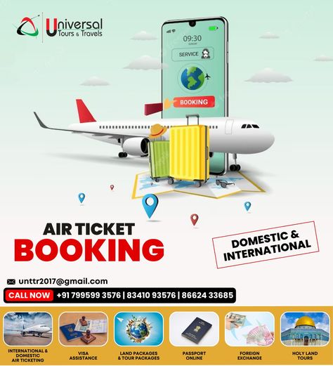 Travel plans on your mind? Get ready to make them a reality! With our seamless air ticket booking process, you can easily plan your dream vacation. It's time to turn your travel dreams into cherished memories. ✈️😌 For more information, reach us at +91 7995993576 #UniversalTours #TravelWithUs #travel #airticket #airticketing #airticketbooking #AndhraPradesh #telangana #vijayawada #TravelDreams #BookNow" Train Ticket Booking, Air Ticket Booking, Passport Services, Airline Booking, Travel Tickets, Travel Poster Design, Air Tickets, Train Tickets, India Tour