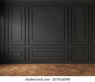 Classic Loft Interior Black Wall Panel Stock Illustration 2075618398 | Shutterstock Black Wall Panel, Ruangan Studio, Black Wainscoting, Deco Tv, Wall Molding Design, Black Molding, Picture Molding, Wall Paneling Diy, Loft Interior