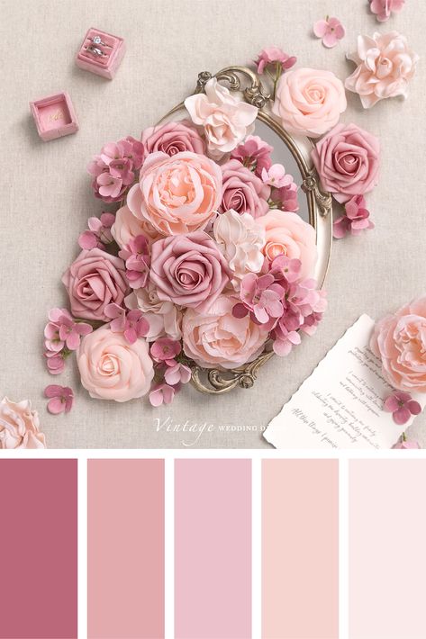 Color palettes and color inspiration for wedding. 10+ Dusty Rose Wedding Color Ideas for 2020 Design Seeds, Pink Wedding Colors, Pink Color Schemes, Color Schemes Colour Palettes, Pink Palette, Color Palette Pink, Wedding Theme Colors, Peach Flowers, Color Palette Design