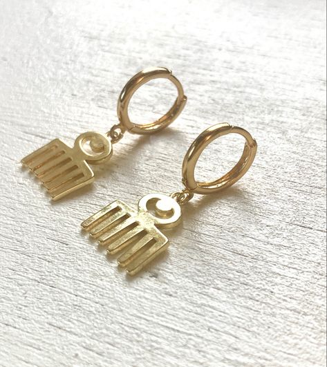 Afro Comb, Handmade Gold Jewellery, London United Kingdom, Huggie Earrings, Handmade Gold, Huggies Earrings, Gold Jewellery, Amazing Jewelry, Comb