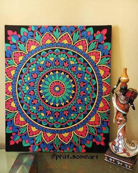 Hobby Ideas on Instagram: “This Mandala made using Fevicryl Pearl Colours by Prathana is so mesmerizing! We love how @prat.someart has focused on the details of the…” Colourful Mandala Art On Wall, Mandala Colouring Ideas, Coloured Mandala Drawing, Colouring Mandala Art, Mandala Painting Ideas, Square Mandala Design, Mandala Drawing Colourful, Color Mandala Art, Mandala Art Colorful