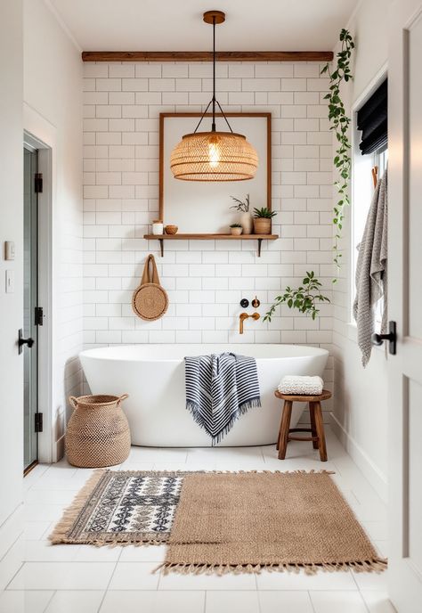 Scandi Boho Decor Boho Home Minimalist, Scandi Style Bathroom Ideas, Boho Spa Bathroom Ideas, Scandi Decor Ideas, Minimal Boho Bathroom, Scandinavian House Decor, Minimalistic Bathroom Ideas, White Black Wood Bathroom, Norwegian Bathroom