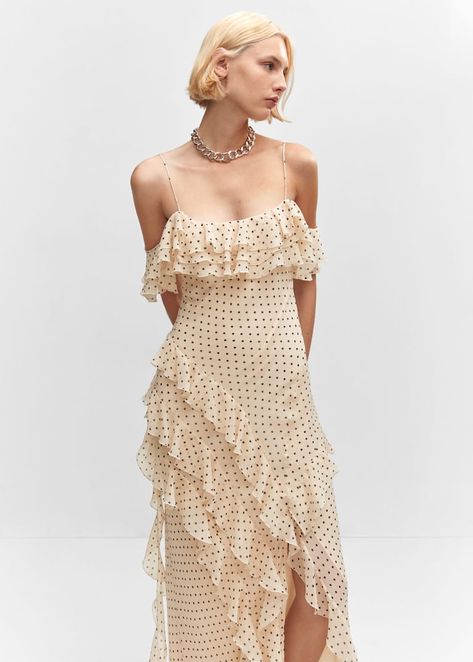 Polka-dot ruffled dress - Women | Mango United Kingdom Nordstrom, Ruffled Dress, Polka Dot Dress, Dot Dress, Ruffle Dress, Polka Dot, Mango, Off White, White