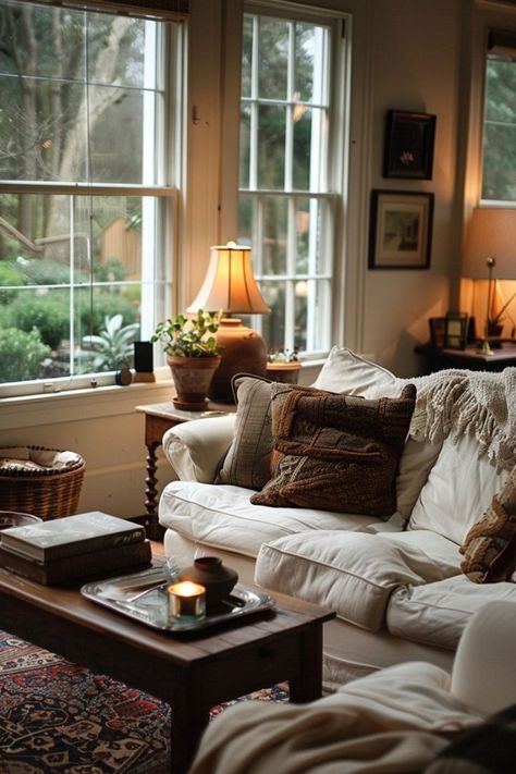 Cozy European Apartment, Timeless Sitting Room, Nautical Room Ideas Interior Design, Homey Feeling Aesthetic, Autumn Styling Interior, Antique Cozy Living Room, New England Apartment Aesthetic, The Nester Myquillyn Smith Living Room, Cozy Cluttered Home