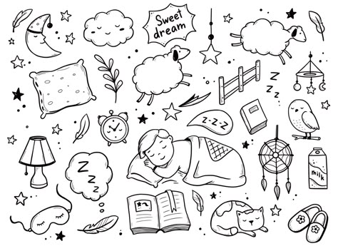 Dream Doodle Art, Wake Up Doodle, Dream Drawing Easy, Sleepy Doodle, Brown Paper Signs, Sleep Doodle, Dream Doodle, Dragon Doodle, Night Doodles