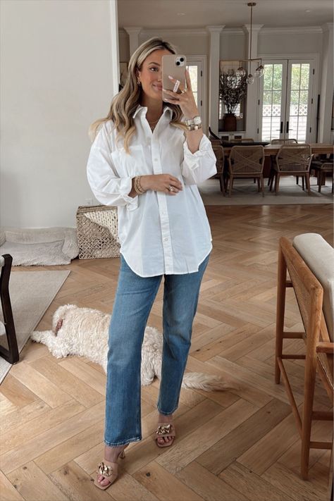 Oversized Poplin Button-Up Shirt curated on LTK Oversize Poplin Shirt Outfit, White Button Down Shirt Outfit Pregnant, White Oversized Button Up, Button Up Shirt Jeans Outfit Women, Button Up Maternity Outfit, Black Jeans White Button Up, Long Button Up Shirt Outfit Summer, Jeans And Oversized Button Up, Women’s Oversized Button Up