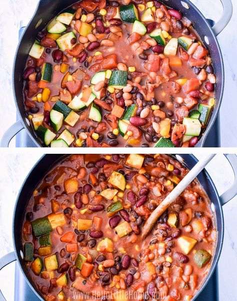 Chili Recipe Veggie, Veggie Chili Recipe Easy, Veggie Loaded Chili, Vegitaren Chili Recipes, Chilli Recipe With Vegetables, Healthy Veggie Chili, Vegetable Chili Recipe Crockpot, Veggie Chili Recipe Crockpot, Chili With Zucchini Recipe