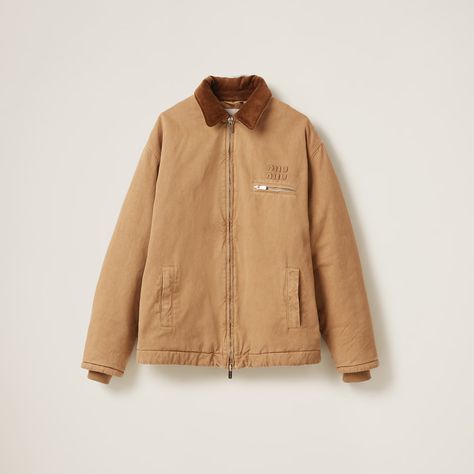 Cord Embroidered Garment-dyed Gabardine Blouson Jacket | Miu Miu Miu Miu Jacket, Carhartt Detroit Jacket, Barn Jacket, Blouson Jacket, Fashion People, Shearling Coat, Shearling Jacket, London Fashion, Luxury Outfits