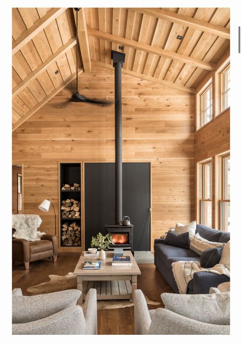 Modern Cabins In The Woods Architecture, Cabin Style Basement, Modern Knotty Pine Living Room, Mountain Interior Design Rustic, Cabin Update Ideas, Mountain House Design Interior, Colorado Cabin Interior, Luxury Cabin Aesthetic, Cabin Tv Wall