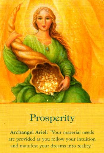 Wealth And Prosperity | Prosperity from Archangels Oracle Cards by Doreen Virtue Gabrovoi Codes, Archangel Ariel, Angel Healing, Angel Therapy, Prosperity Affirmations, Angel Signs, Angel Tarot, Angel Oracle Cards, Angel Prayers