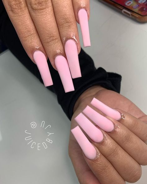 Baby Pink Coffin Acrylic Nails, Baby Pink Nails Acrylic, Baby Pink Acrylics, Nails After Acrylics, Coffin Acrylic Nails, Matte Pink Nails, Self Nail, Pink Coffin, Baby Pink Nails