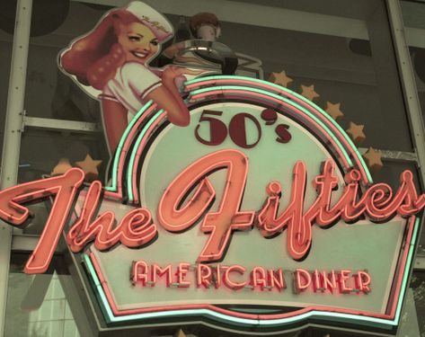 80s Diner, American Diners, Vintage Americana Aesthetic, Coney Island Baby, Diner Aesthetic, 50s Aesthetic, Diner Sign, Americana Aesthetic, 50s Diner