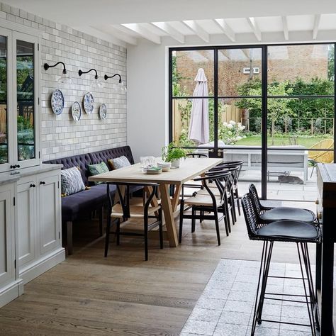 Ideal Home’s Instagram profile post: “With a dining room this stylish, all your friends will be wanting to come for dinner! 😍  #IdealHome #interiordesign #homeinspo #kitchen…” Conservatory Kitchen, Kitchen Diner Extension, Kitchen Sofa, Open Plan Kitchen Dining Living, Open Plan Kitchen Diner, Open Plan Kitchen Dining, Open Plan Kitchen Living Room, Kitchen Seating, Kitchen Dining Living