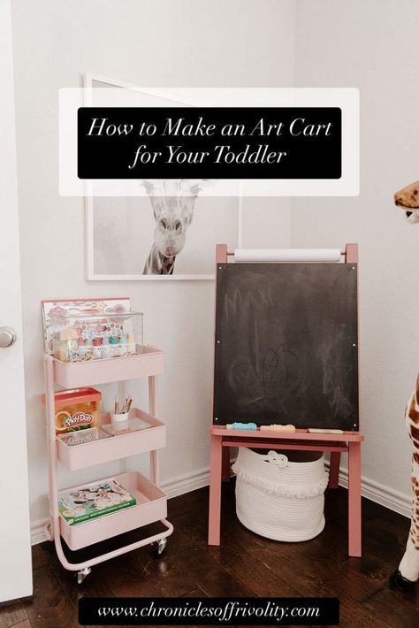 How to Make an Art Cart for Your Toddler Toy Storage Ideas Playroom Organization Art Supplies, How To Store Coloring Books, Montessori Art Space, Learning Corner At Home Toddler, Kids Art Corner, Toddler Easel, Toddler Art Supplies, Katey Mcfarlan, Kids Easel