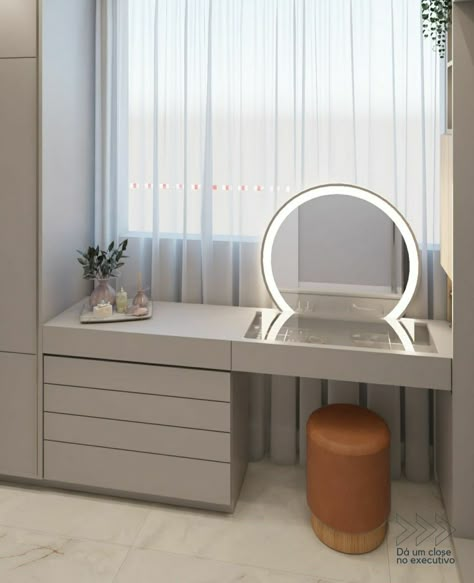 Window Vanity Bedroom, Vanity Near Window, Vanity In Front Of Window Bedrooms, Dressing Room With Window, Dressing Table Under Window, Vanity In Front Of Window, Window Vanity, Dressing Room Decor, Closet Decor