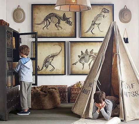 Enliven Your Kids’ Bedroom With Dinosaur-Themed Wall Art And Murals Dinosaur Theme Bedroom, Boys Dinosaur Bedroom, Mommo Design, Dinosaur Bedroom, Restoration Hardware Baby, Dinosaur Room, Boys Playroom, Credenza Design, Boy Bedroom Design