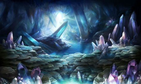 101 Untold Tales: Location: Crystal Caves Dragon Cave, Dragons Crown, Crystal Cave, Fantasy Setting, Fantasy Places, Landscape Scenery, Fantasy Art Landscapes, Environment Concept Art, Crystal Art