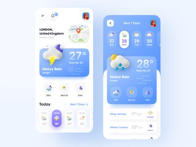 Weather Application Design, 3d Ui Design, Weather App Design, Weather App Ui, Creative Ui Design, Desain Ux, Weather Application, Mobil Design, Weather Design