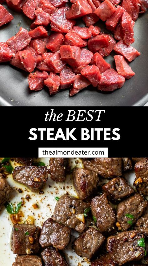 Low Carb Steak Bites Recipe, Diner Ideas With Steak, Steak Bites Recipes Skillet, Ways To Use Steak Meat, Grilled Steak Bites Recipe, Steak Bites And Asparagus, Pan Fried Steak Bites, Greek Steak Bites, Steak Bites With Zip Sauce