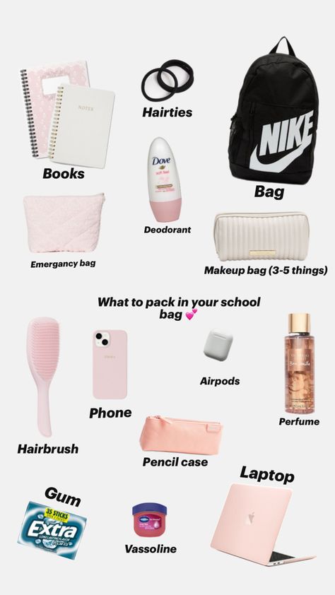 Things to pack for skl What To Pack, School Bag, Hair Brush, You Bag, Pencil Case, Deodorant, Makeup Bag