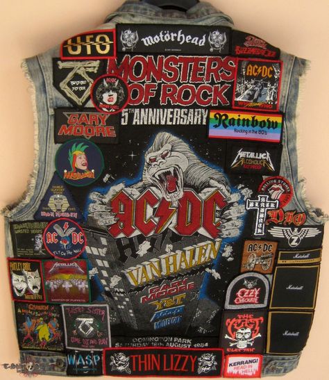 Jacket #8 | TShirtSlayer TShirt and BattleJacket Gallery Heavy Metal Patches, Spiked Leather Jacket, Jacket Inspiration, Battle Jackets, Battle Vest, Vintage Rock T Shirts, Punk Fashion Diy, Combat Jacket, Metal Jacket